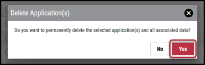 Deleting an Application - Delete Applications Window